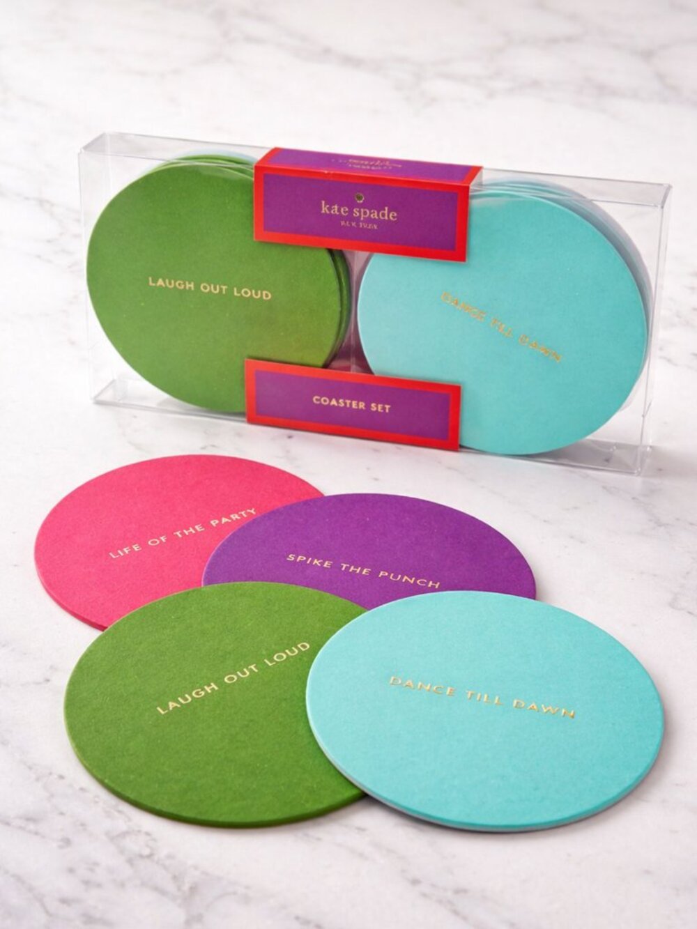 Kate Spade Round Cocktail Coasters Set of 24 Pink Purple Pink Green Blue Party